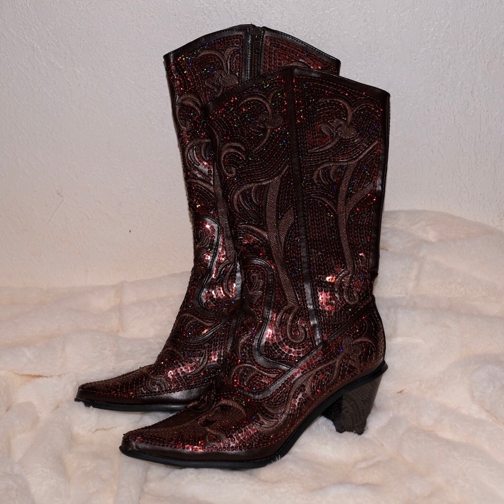 Helen’s heart red sequin cowboy boots